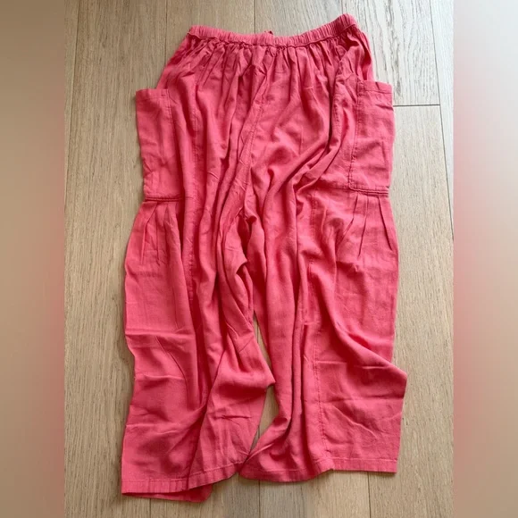 Free People Quinn Linen Blend Cargo Pants Coral Pink Quartz Wide Leg Resort NWT - Picture 3 of 4